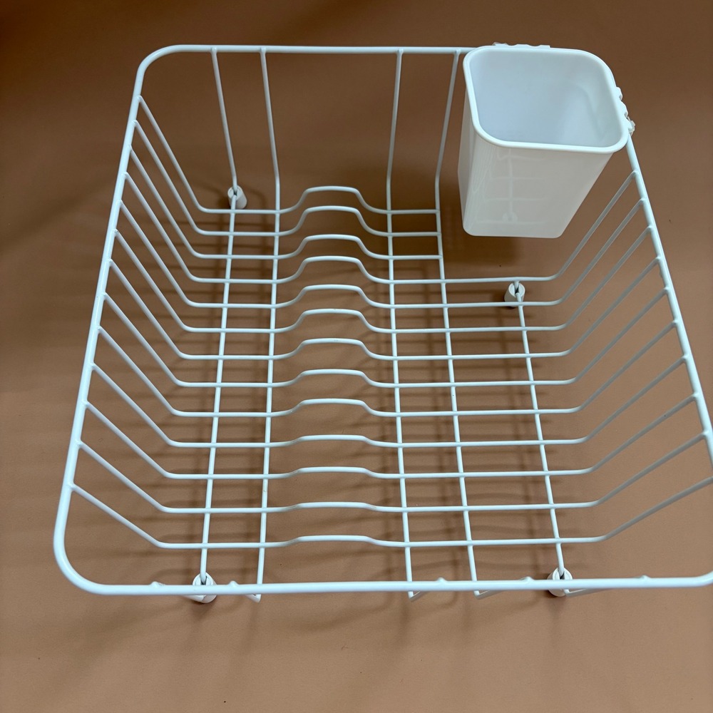 White Wire Dish Drying Rack 14 x 12.5 Removable Cutlery Caddy Countertop Drainer